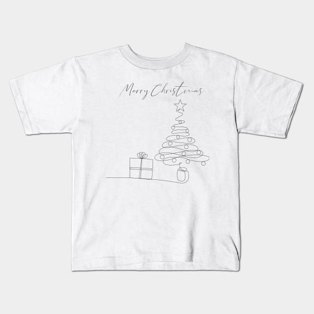 Christmas Tree Line Art Kids T-Shirt by ShutterStudios